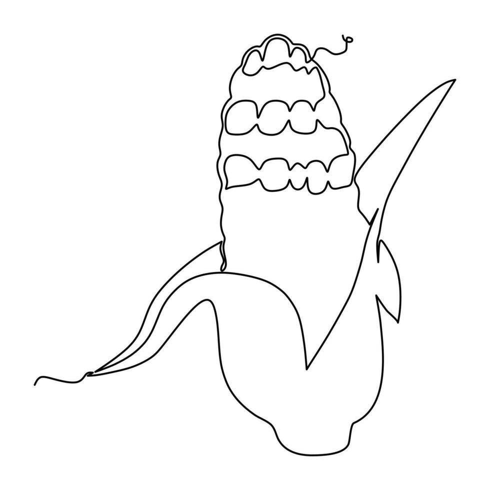 One single line drawing of whole healthy organic corn crop for farm logo identity. Fresh maize concept for starchy vegetable icon. Modern continuous line draw graphic design vector illustration