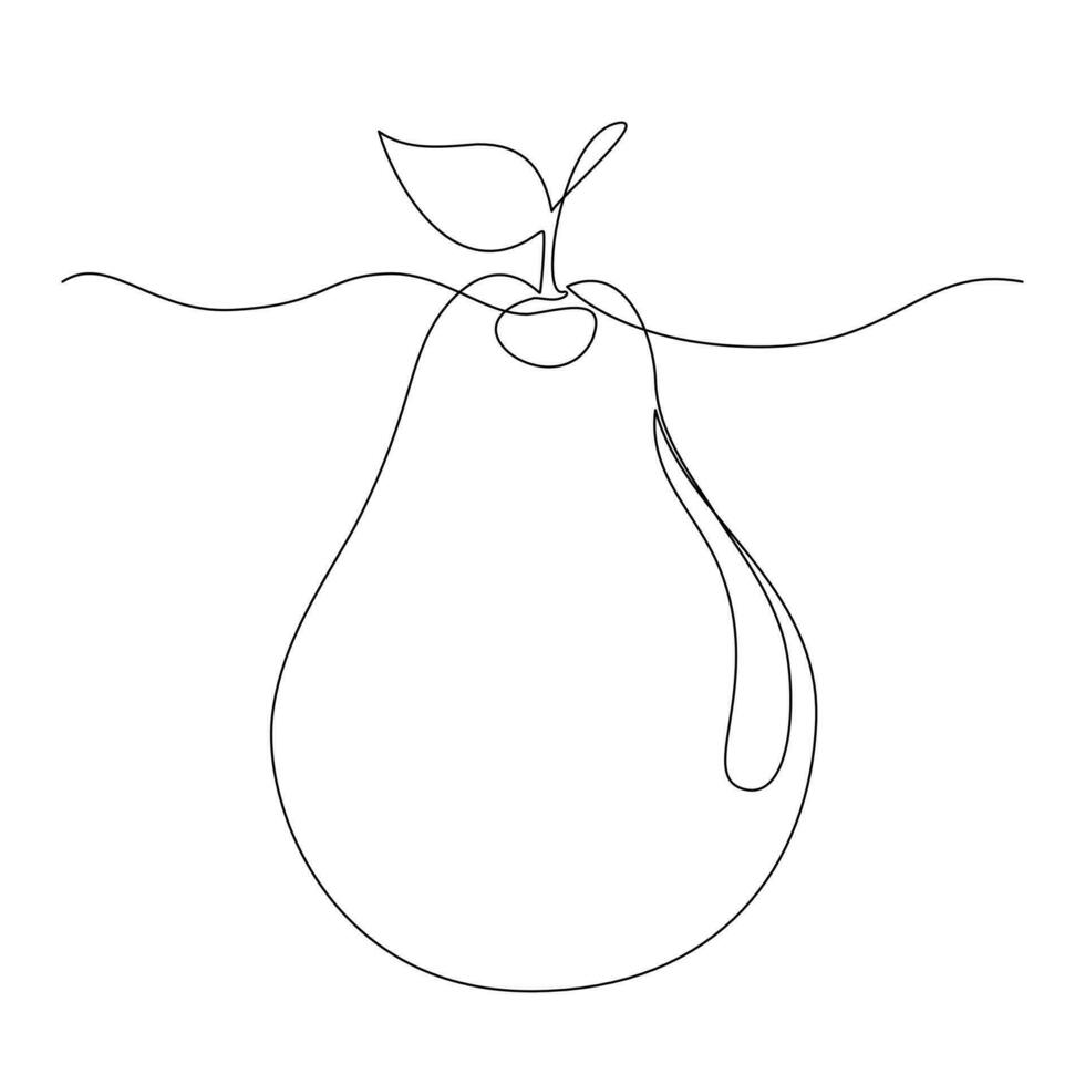A pear fruit single continuous line drawing, natural food vector design illustration