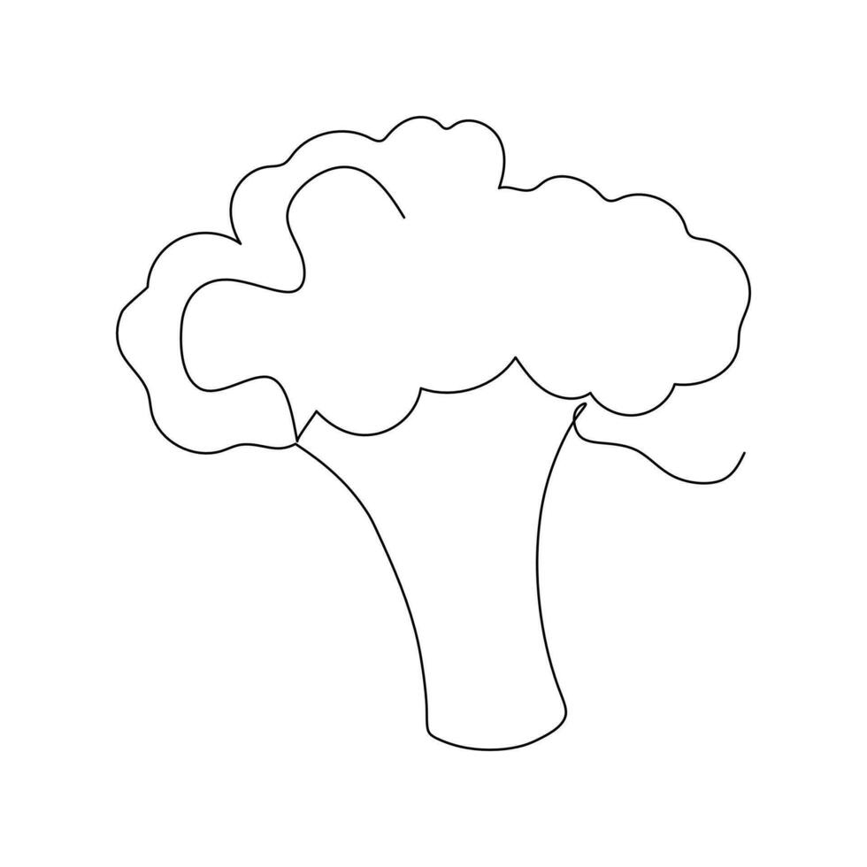 One single line drawing whole healthy organic green broccoli for farm logo identity. Fresh edible green plant concept for vegetable icon. Modern continuous line draw design vector graphic illustration