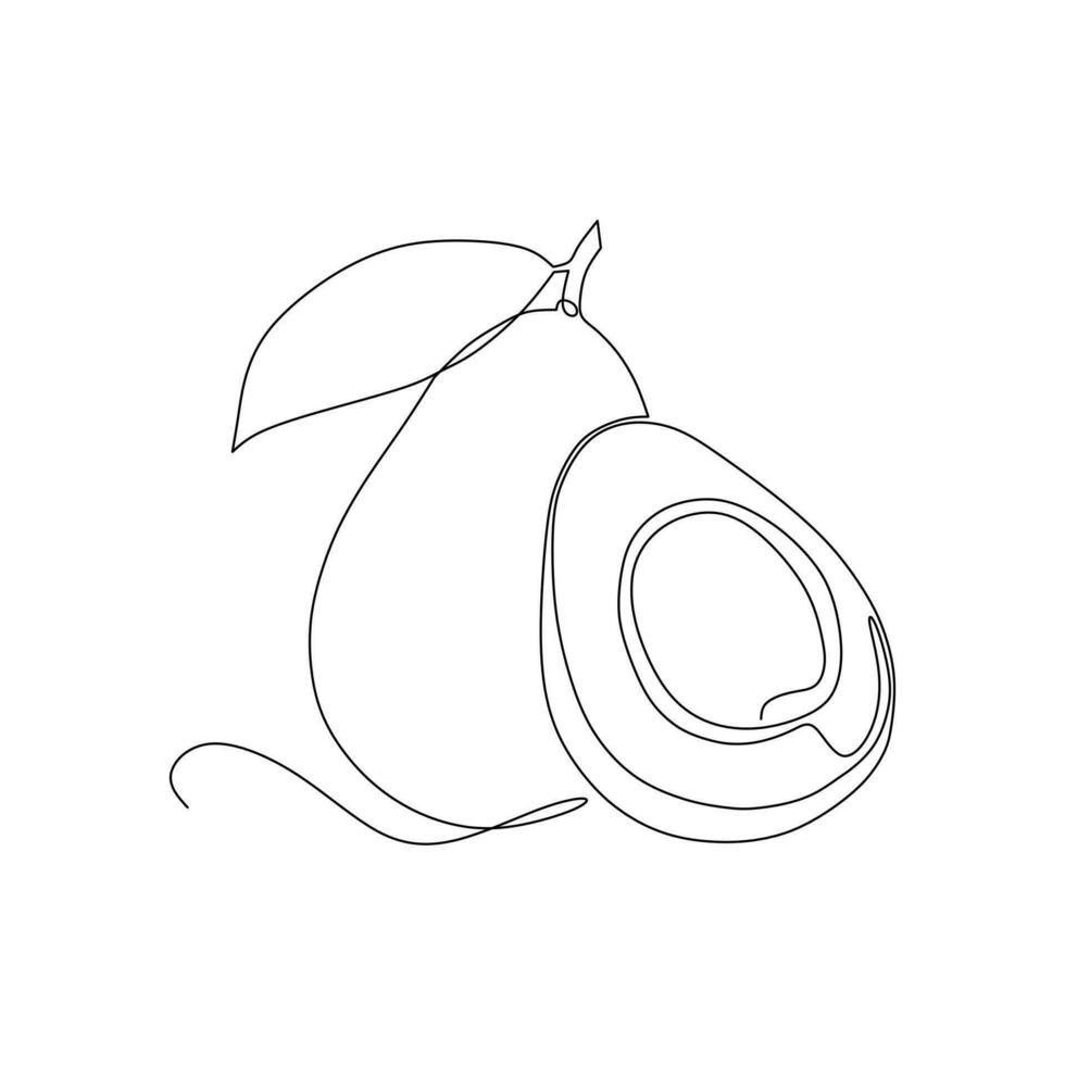 Continuous one line drawing of avocado fruit icon on white background. vector