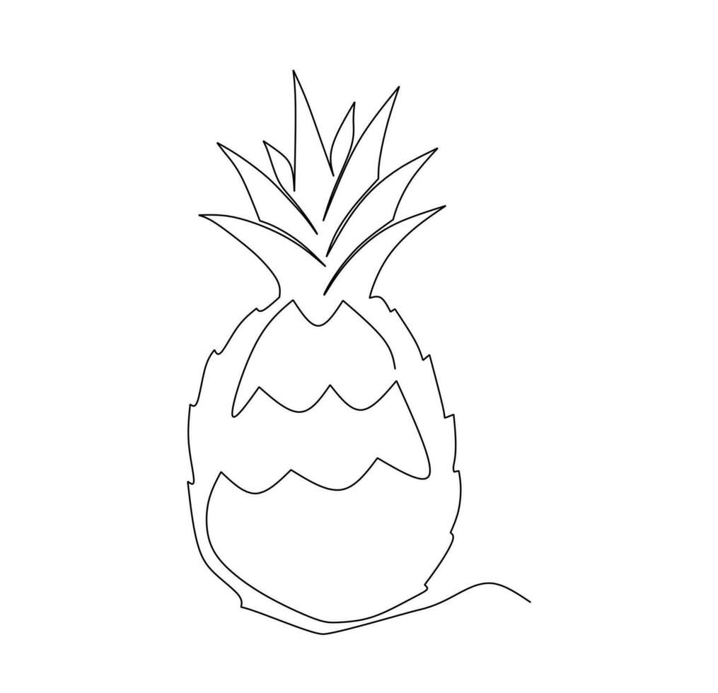 Pineapple single continuous line drawing for food and nature tropical fruit design element vector