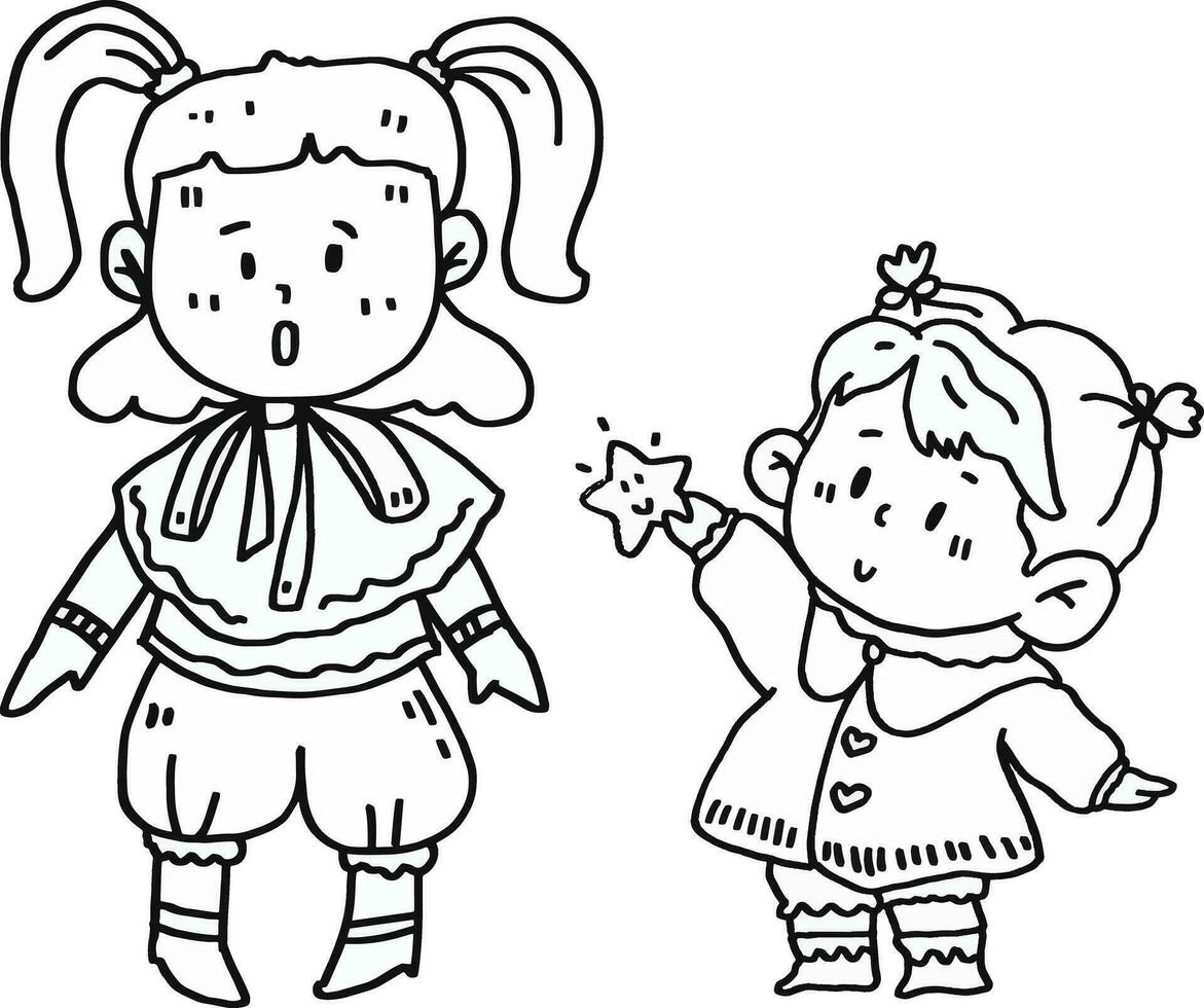 hand drawn cute girls vector