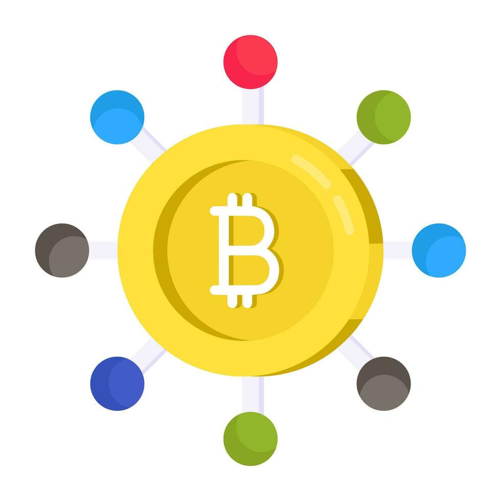 A flat design icon of bitcoin network vector