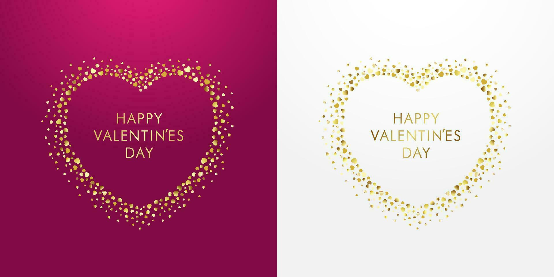 Valentine's Day glittering golden heart frame. Set of elements vector