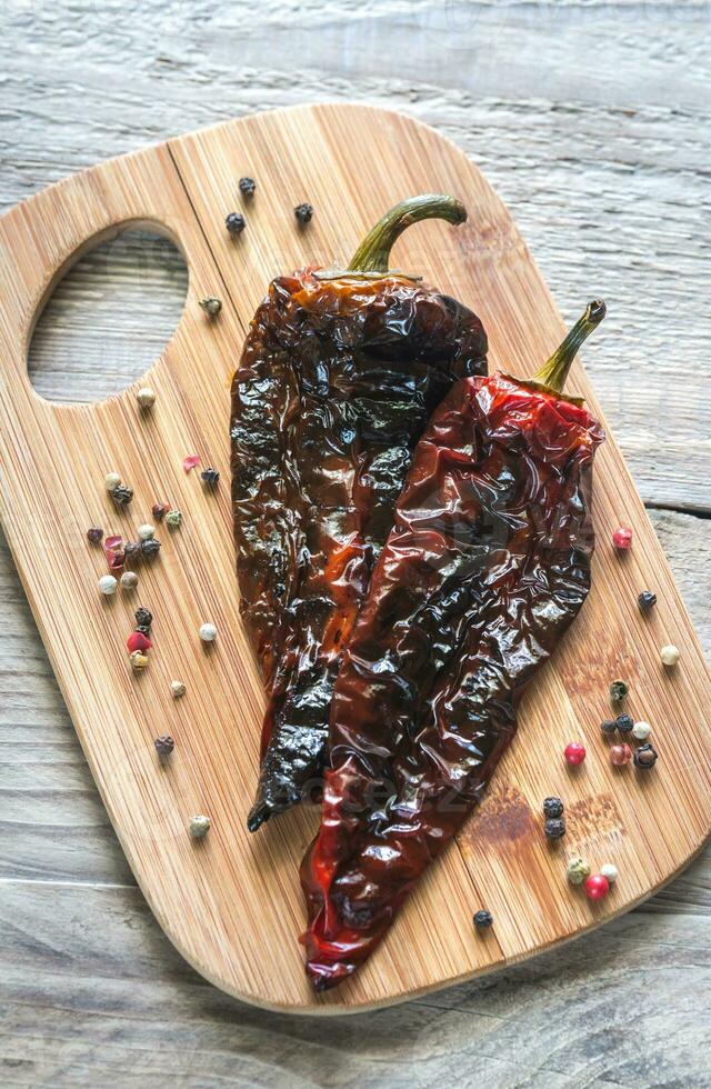 Grilled peppers flat lay photo