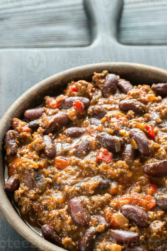 Bowl of chili con carne photo