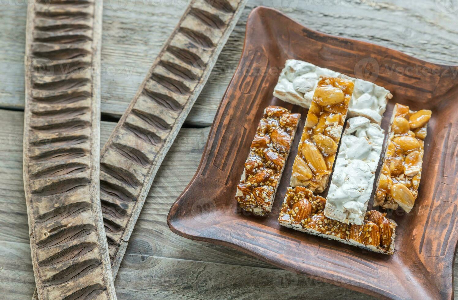 Turron slices on the plate photo