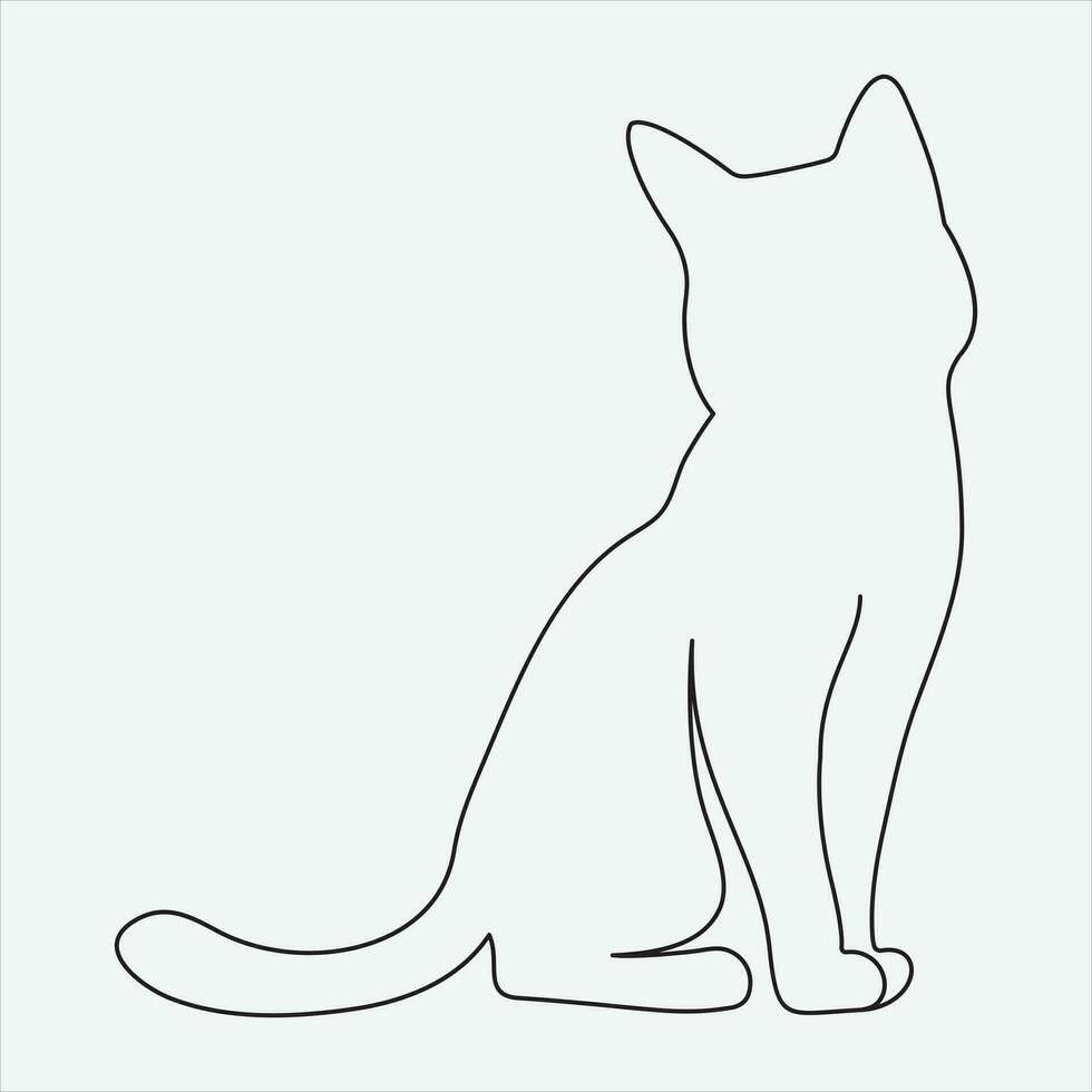 One line hand drawn cat outline vector illustration