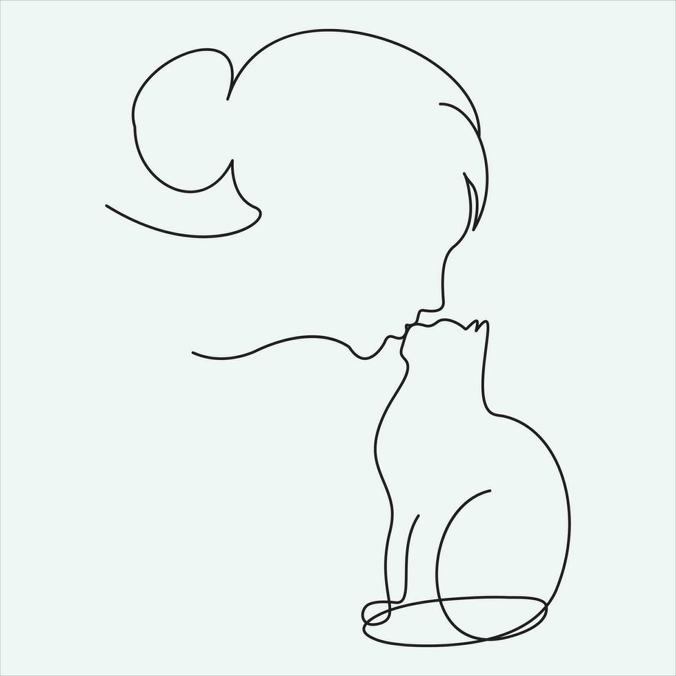 Continuous line hand drawing vector illustration cat art