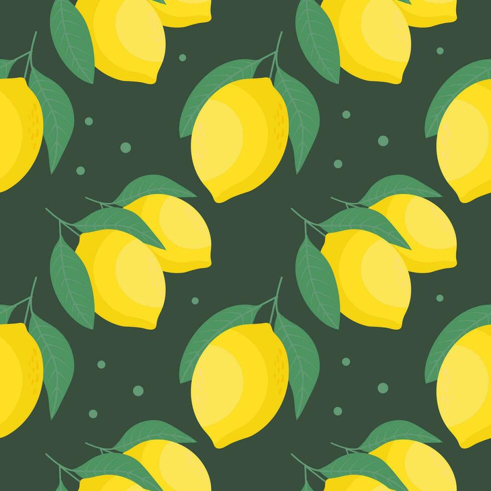 Seamless pattern, lemons with white flowers. Children's print, background, textile, wallpaper, vector