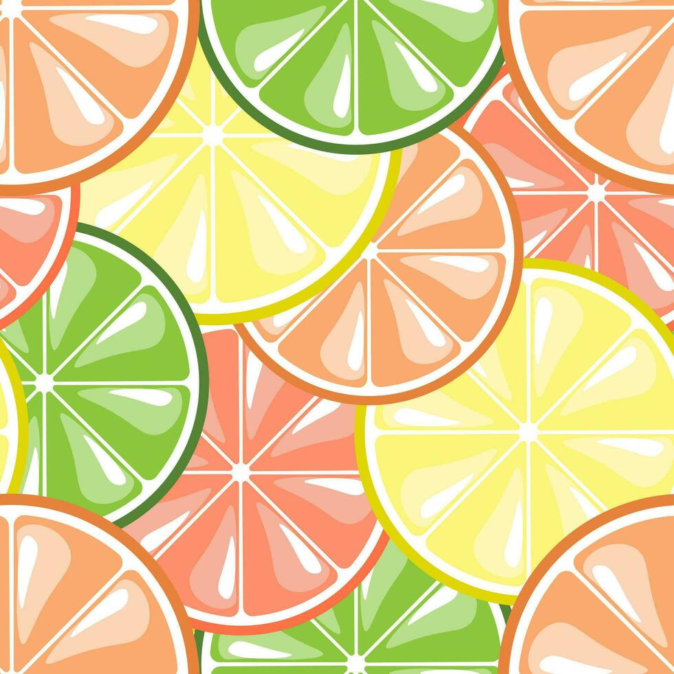 Seamless pattern, slices of citrus lemons and oranges on a white background. Background, textile, vector