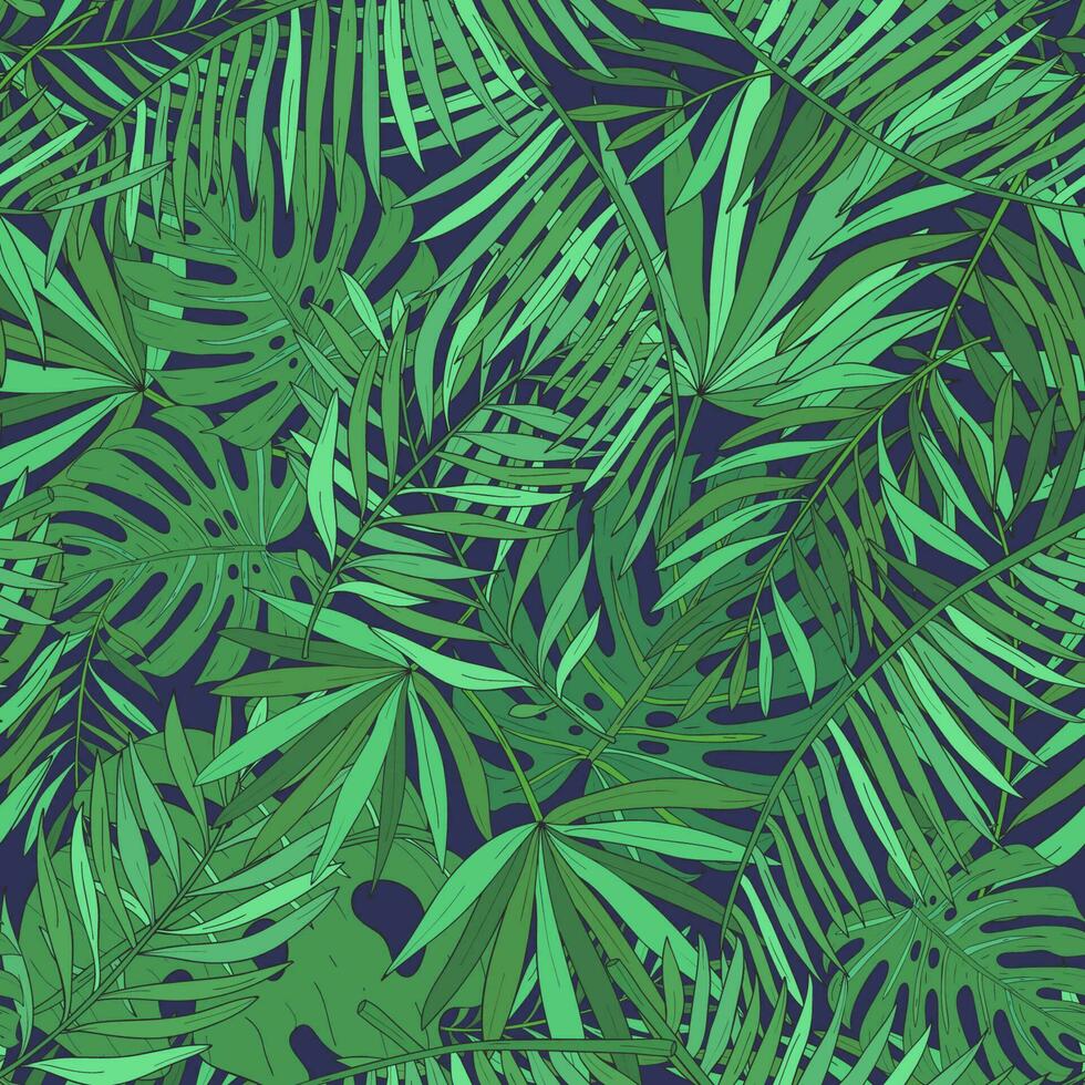 Seamless pattern with tropical palm leaves. Green exotic background. vector