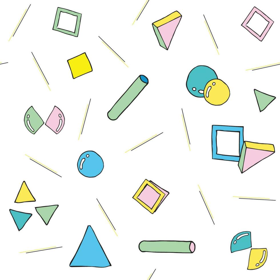 Modern abstract design pattern in retro style. Seamless texture with geometric shapes. Colorful vector Illustration