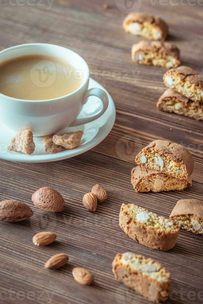 Cup of coffee with cantuccini photo