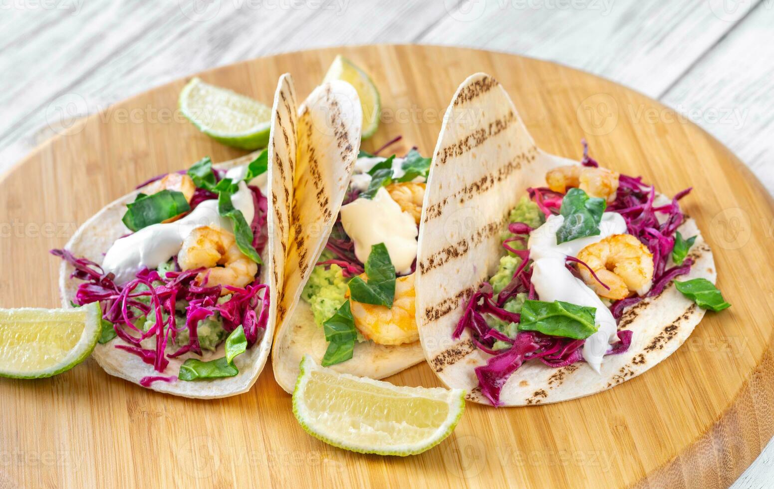 Shrimp red cabbage tacos photo