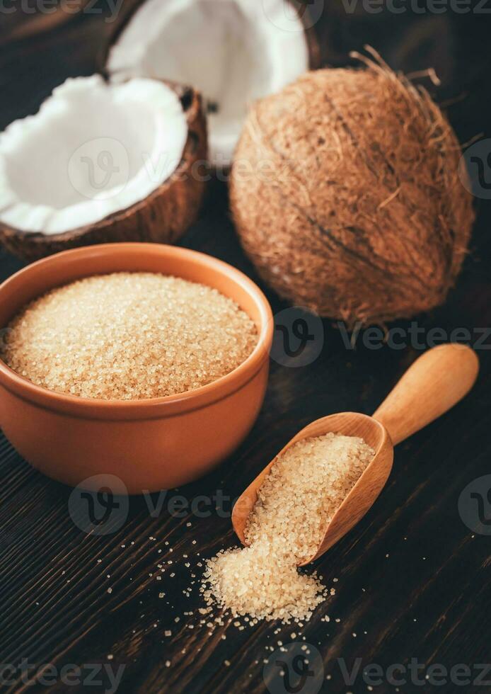 Bowl of coconut sugar photo