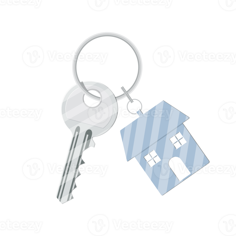 Metal key with keychain house png