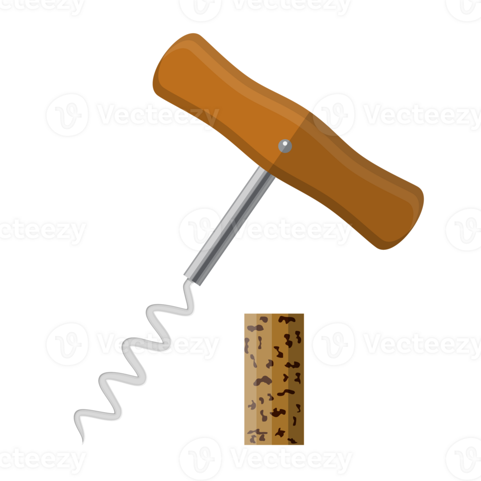Corkscrew and wine cork. png