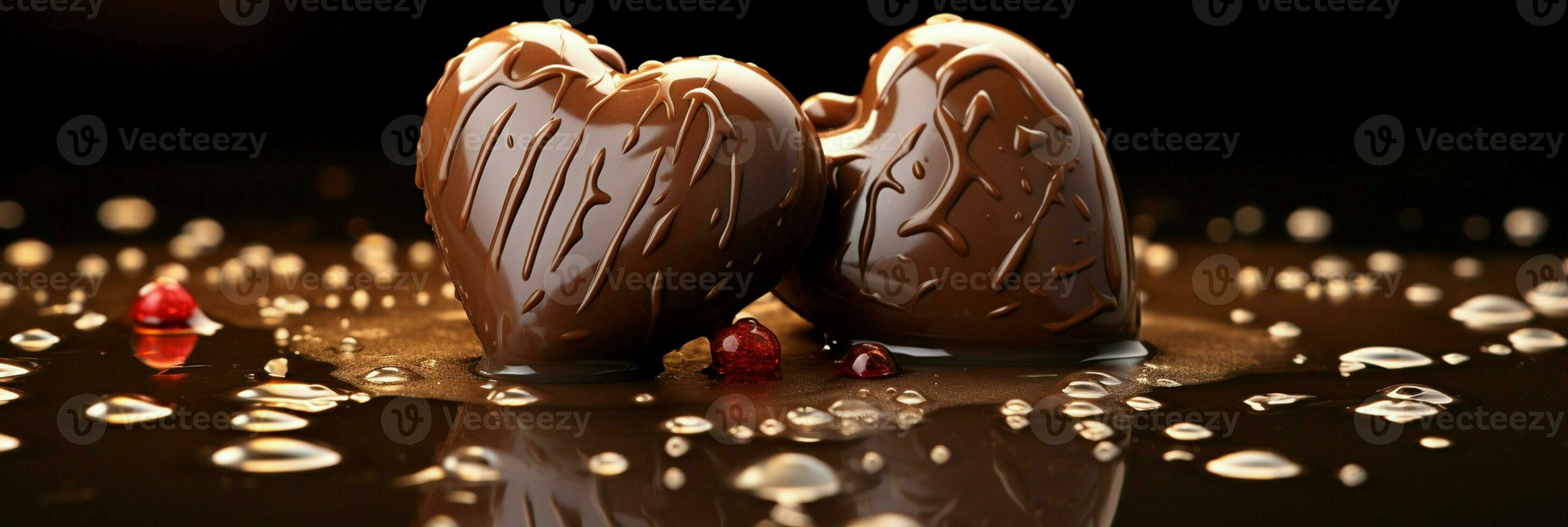 AI generated Two Heart Shape Chocolate, Symbol of Love, Festive Element, Happy Valentine's day, advertising material photo