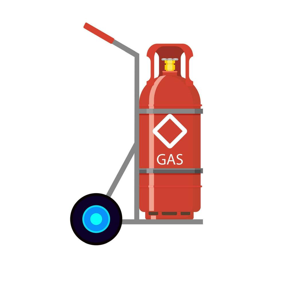 Gas tank fixed in cart. Vector balloon flammable butane, compressed container with gas illustration