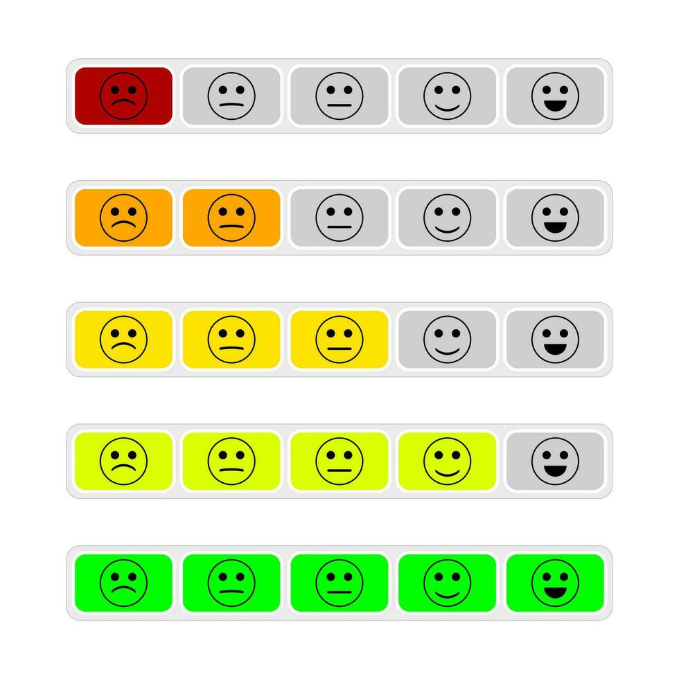 Customer rate review, colored buttons with smiles. Rating button feedback, review positive and customer mood emoticon, service quality survey. Vector illustration