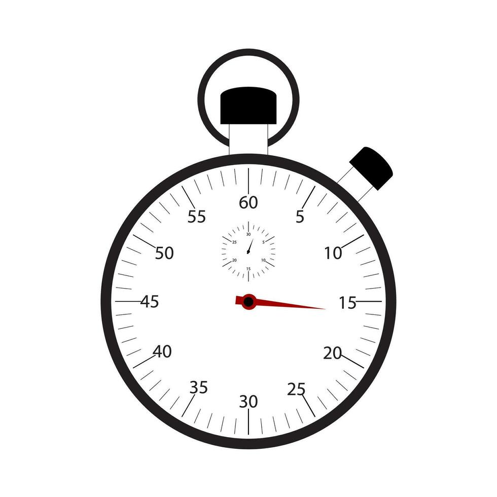 cronógrafo aislado en blanco antecedentes vector. cronómetro tiempo, Temporizador cuenta regresiva, medición hora para deporte resultado. ilustración plano reloj con rojo flecha, precisión contando vector