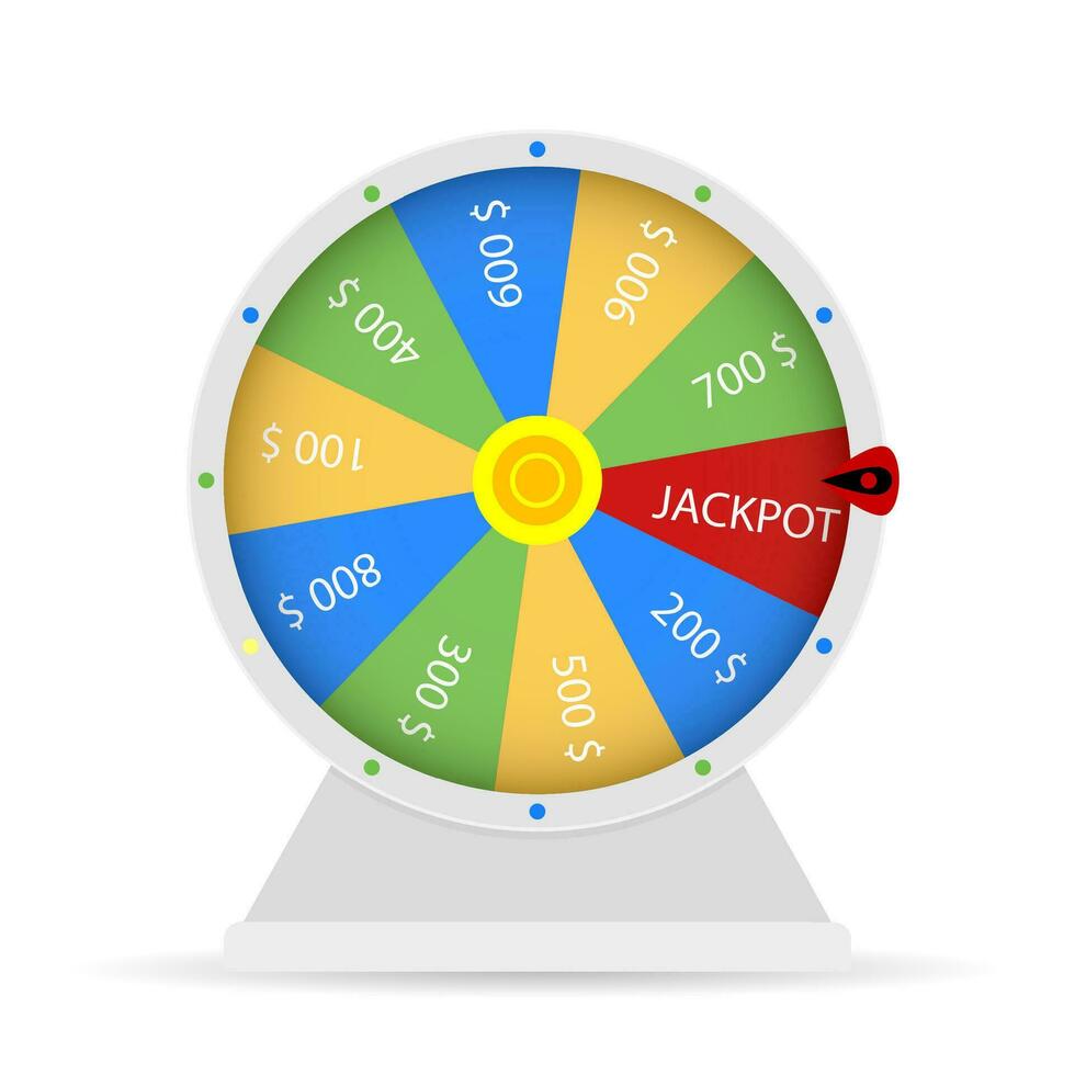 Jackpot win in wheel fortune lottery. Happy win in casino, illustration lucky gamble entertainment. Vector gamble game