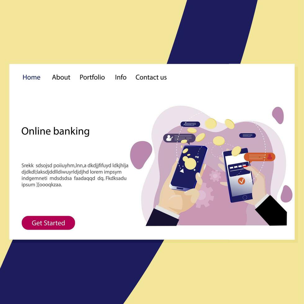 Online banking landing page, finance operations. Vector security payment, homepage landing commerce bank for business and private using illustration