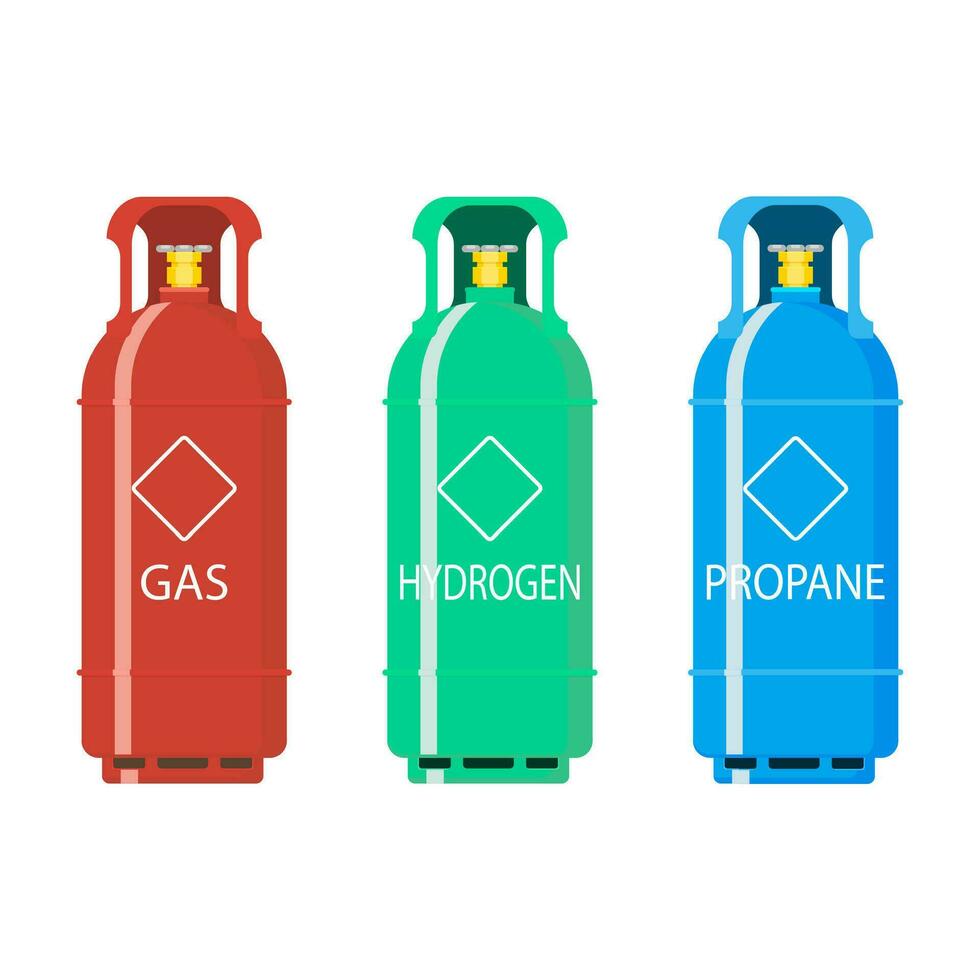 Gas tank ballon hydrogen and propane. Illustration gas balloon flammable, butane compressed in container tank, industrial dangerous liquefied vector