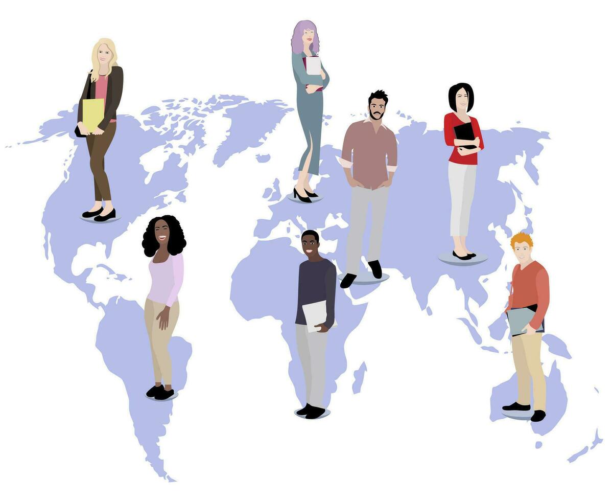 multicultural estudiantes desde todas terminado el mundo. vector estudiante colega, adolescente multirracial variación, país diversidad ilustración