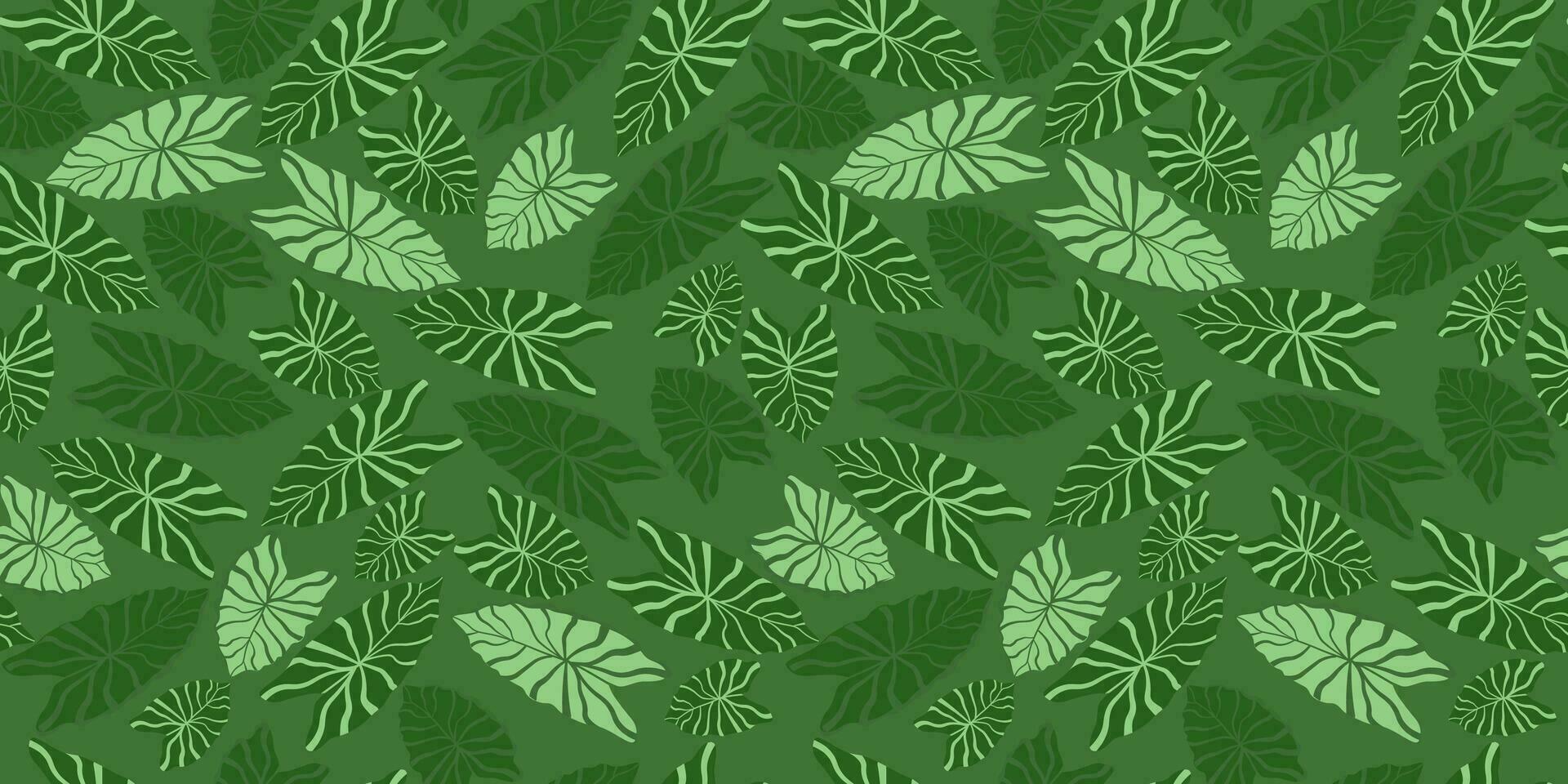 Seamless pattern with abstract exotic leaves. Natural green plant print. Vector graphics.