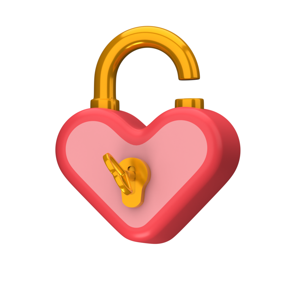 3d ilustração aberto coração em forma cadeado png
