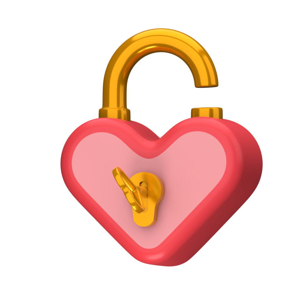 3D illustration open Heart Shaped Padlock png