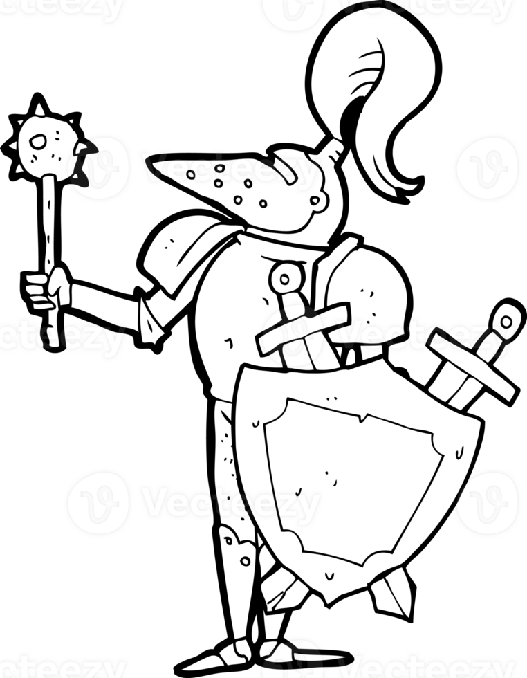 black and white cartoon medieval knight with shield png