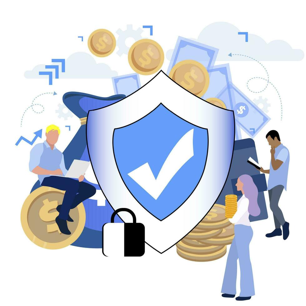 Protect finance transaction and safety finance. Vector protect deposit and secure payment, business protection guarantee illustration