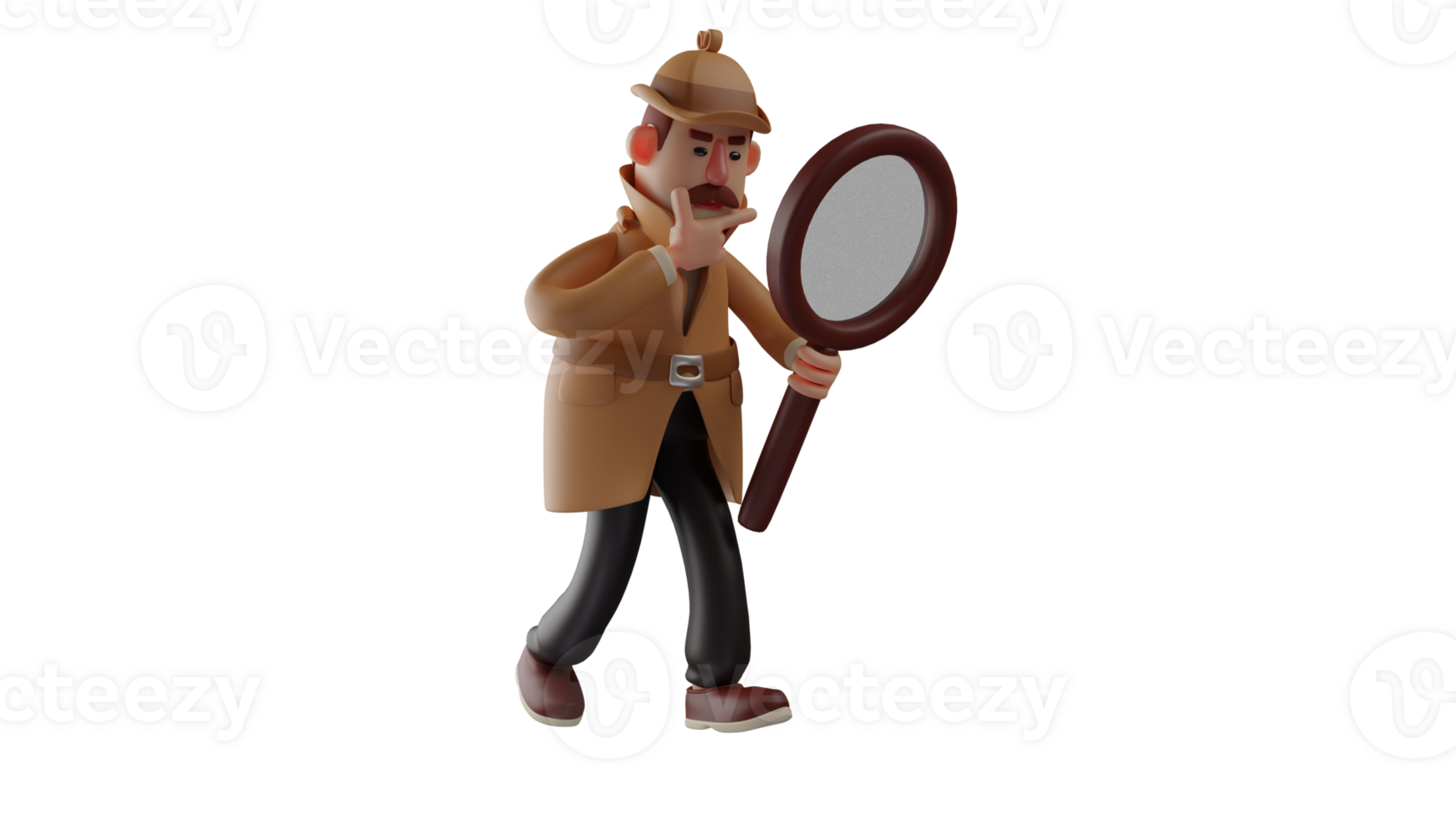 3D illustration. Researcher 3D Cartoon Character. Researcher who is examining something using a magnifying glass. Researcher is working on a big project. 3D cartoon character png