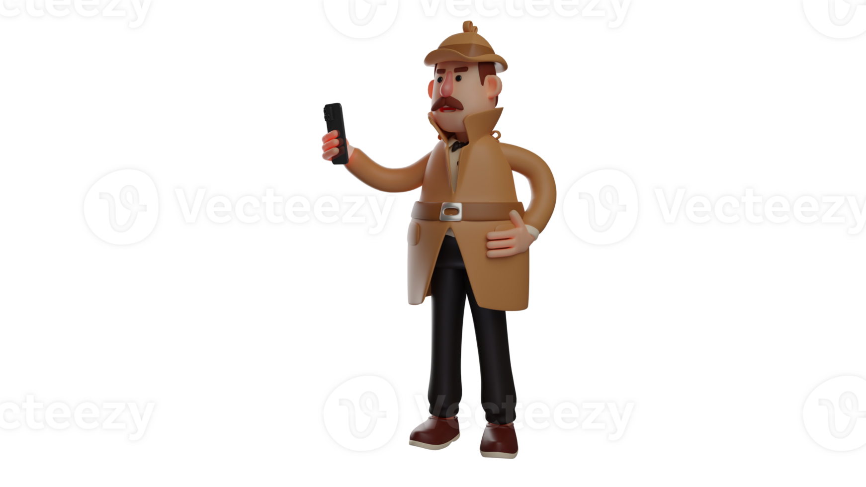 3D illustration. Police 3D Cartoon Character. Police were angry because his juniors neglected to carry out their duties. Detective is making a video call with someone. 3D cartoon character png