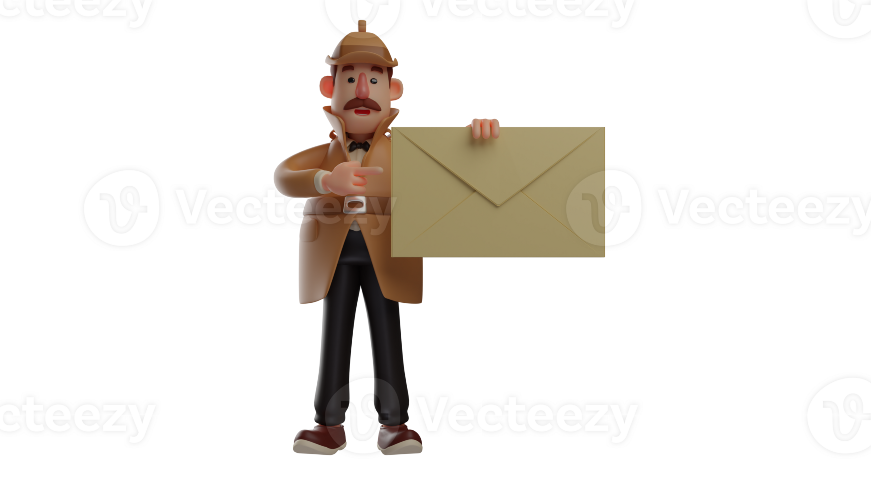 3D illustration. Secret Agent 3D Cartoon Character. Secret Agent carrying a brown envelope containing evidence of a crime. The secret agent successfully carried out his duties. 3D cartoon character png