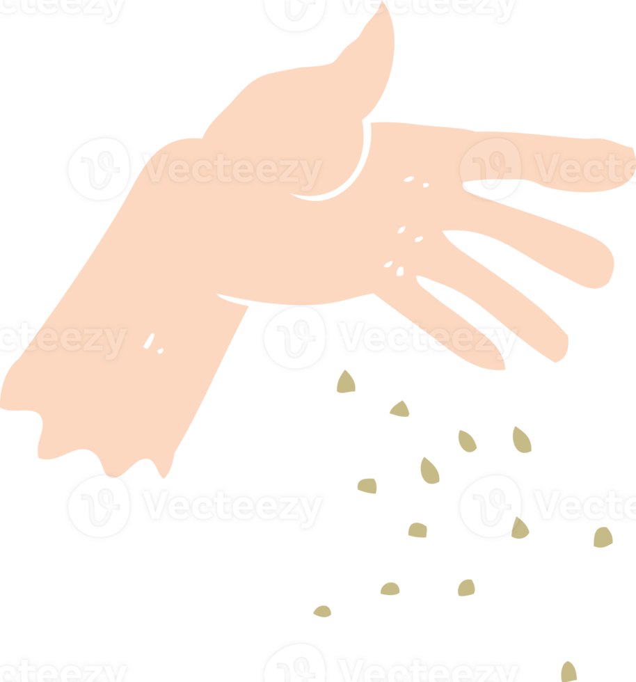 flat color illustration of hand spreading seeds png
