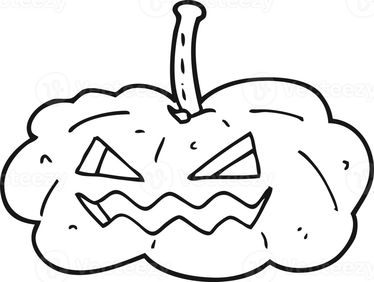freehand drawn black and white cartoon halloween pumpkin png