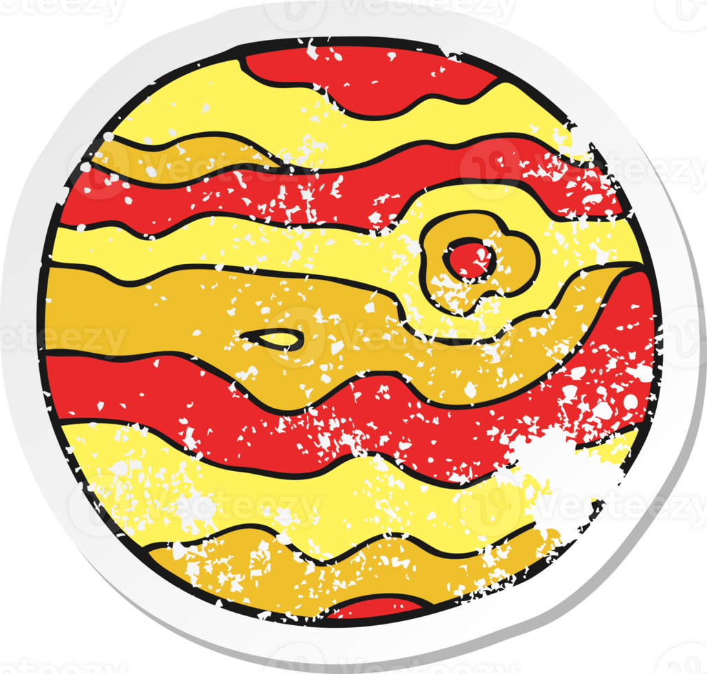 retro distressed sticker of a cartoon alien planet png