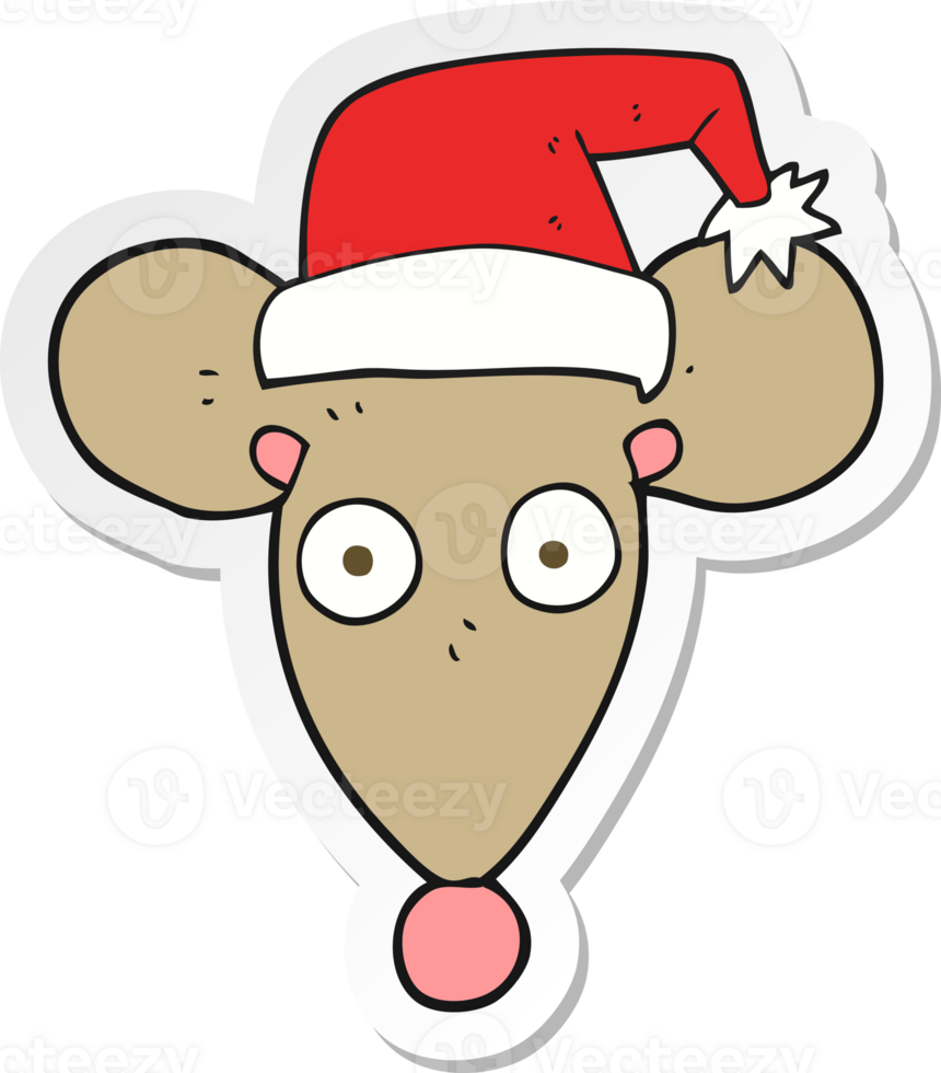 sticker of a cartoon mouse in christmas hat png