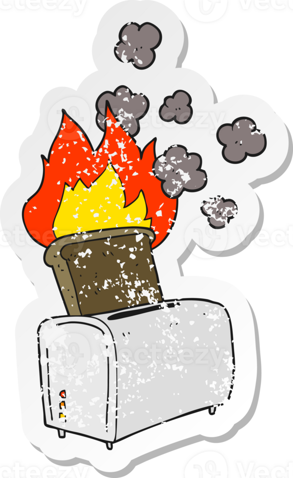 retro distressed sticker of a cartoon burnt toast png
