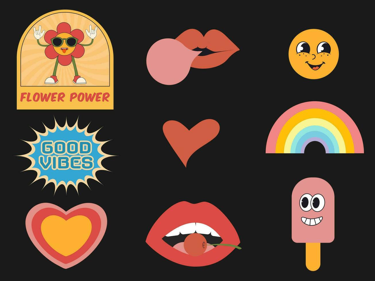 Y2k sticker pack. Retro trendy 2000s style elements collection vector