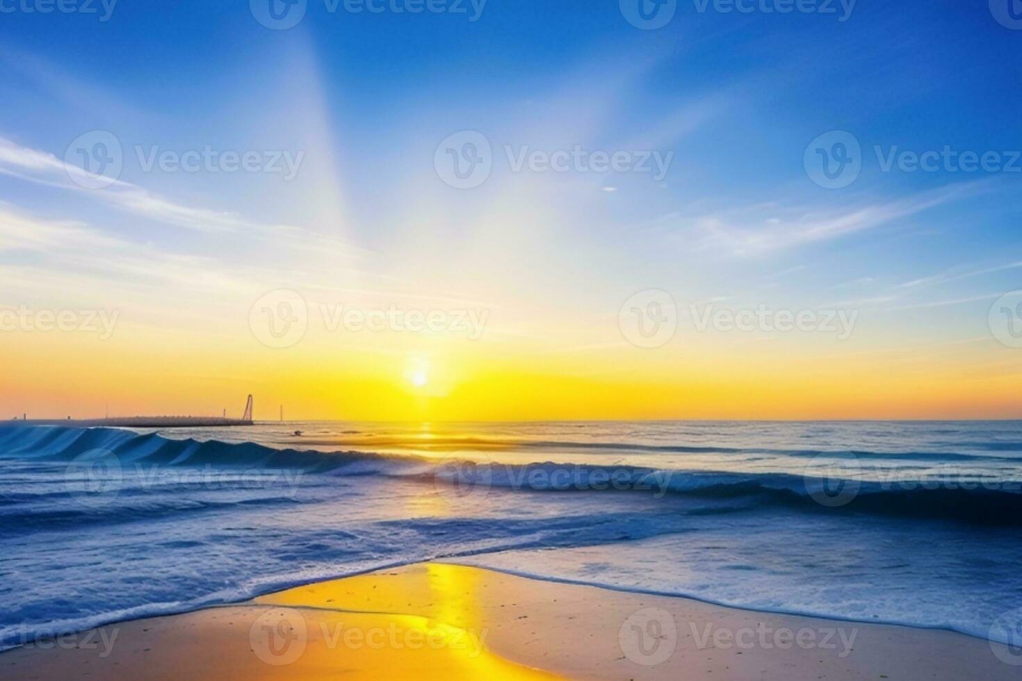 AI generated sea over sunrise or sunset photo