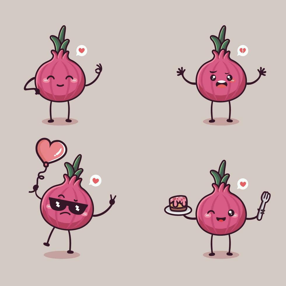 cute onion kawaii cartoon collection vector