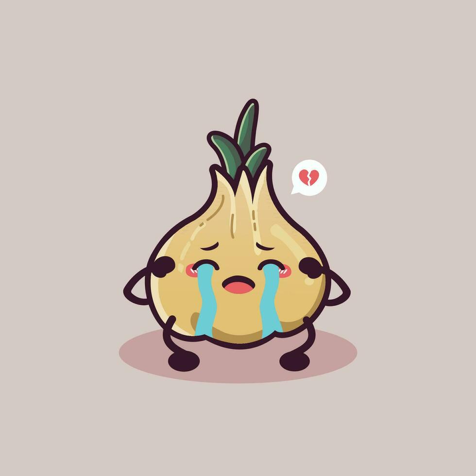 cute garlic crying cartoon illustration vector