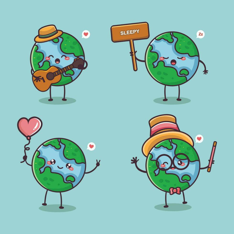 cute earth cartoon character vector