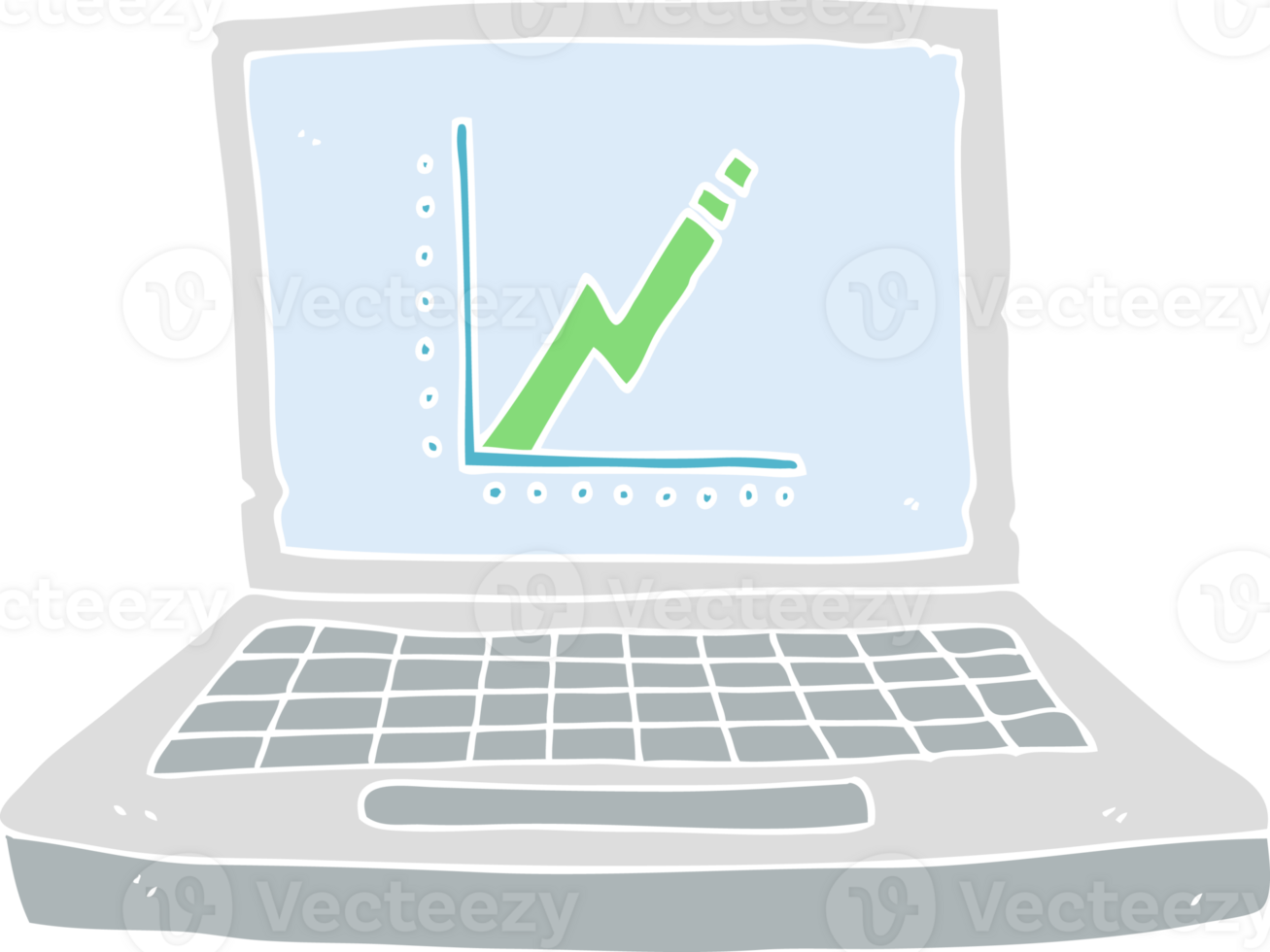 flat color illustration of a cartoon laptop computer with business graph png