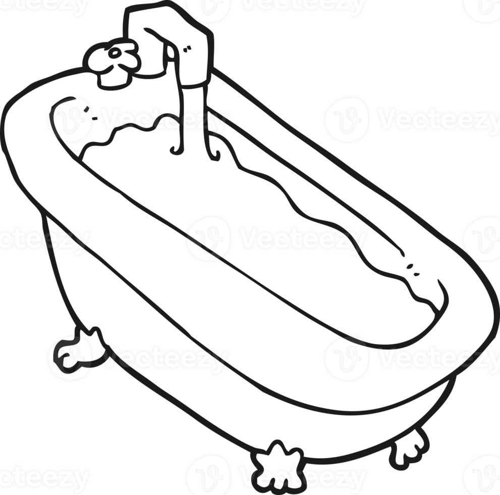 black and white cartoon bath full of water png